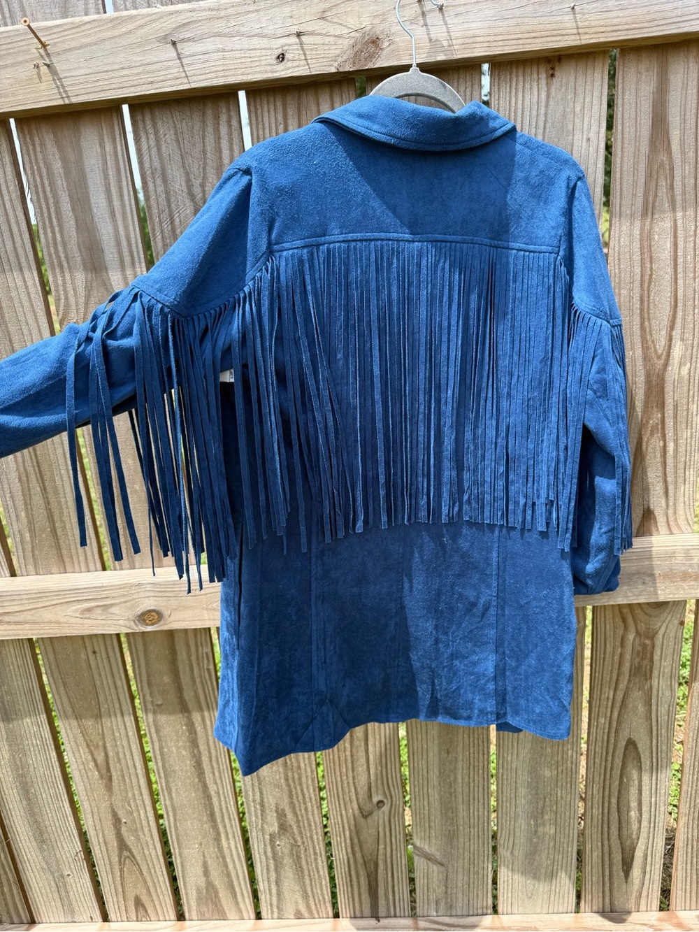 Buddy Love Blue Suede Fringe Trench Coat - Picture 7 of 7